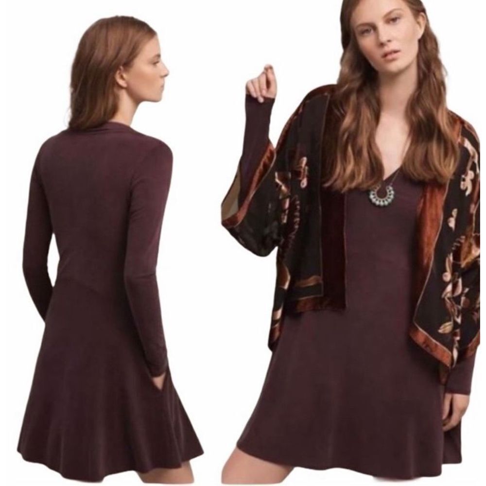 Anthropologie Dolan‎ Toute Long Sleeve V-Neck Swing Dress Pockets Sz S